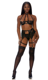 Black In Full Bloom Lingerie Set Areous